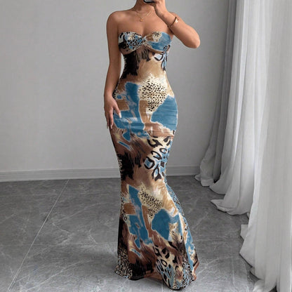 Summer Women Clothing Sexy Pure Want to Print Tube Top Sleeveless Backless Dress