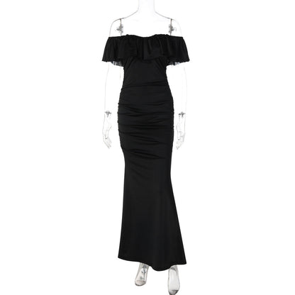 Women Clothing Summer Tube Top off Shoulder Fashionable Pleated Waist Slimming Dress