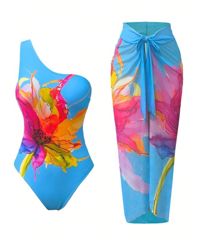 One Piece Two Piece Conservative Printed Swimsuit Women Bikini