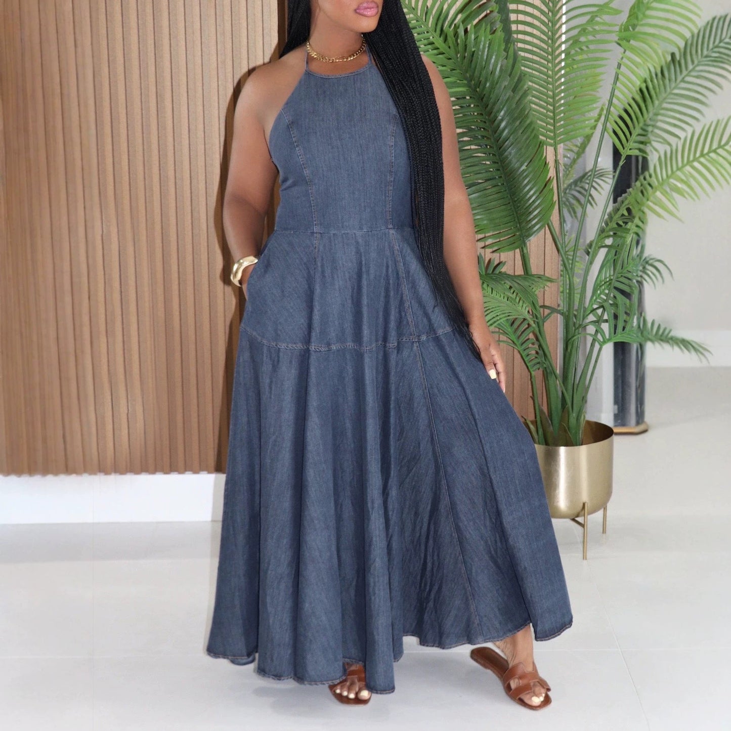 Women Clothing Denim Dress Sleeveless Dress for Women Maxi Dress