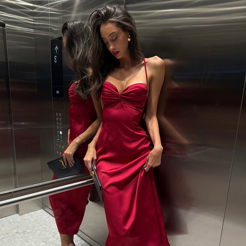 Arrival Solid Color Tube Top High Waist Backless Suspender Sheath Dress