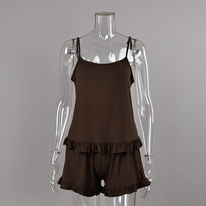 Knitted Modal Vest Top Wooden Ear Shorts Two Piece Soft Pajamas Home Wear