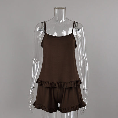 Knitted Modal Vest Top Wooden Ear Shorts Two Piece Soft Pajamas Home Wear