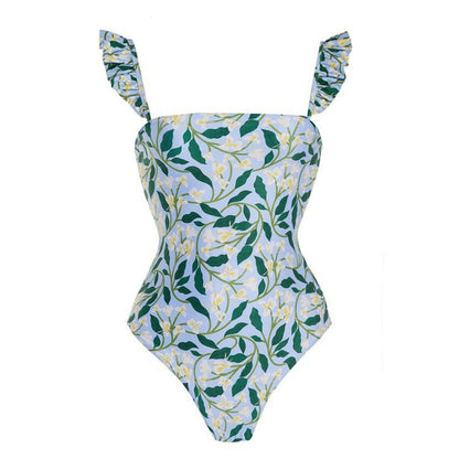 Flying Edge One Piece Women Swimwear European, French Retro Cover Belly Slimming Swimsuit Chiffon Beach Dress