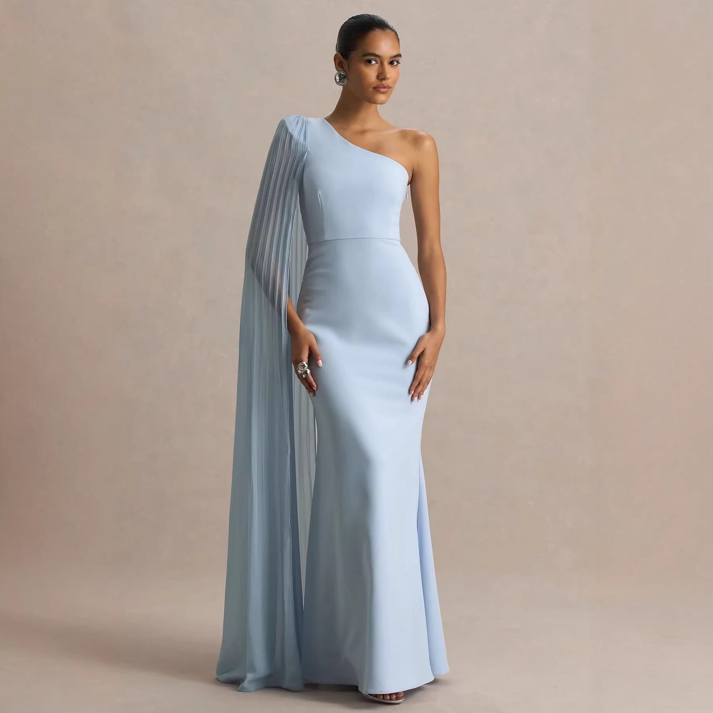 Spring Summer Shoulder Pleated Maxi Dress Holiday Party Women Dress