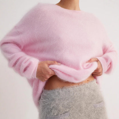 Crew Neck Pullover Sweater Autumn Winter Simple Solid Color Sweater Loose Casual Sweater