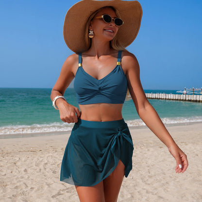 Ladies Split Swimsuit Two Piece Sets Bikini Solid Color High Waist Sexy