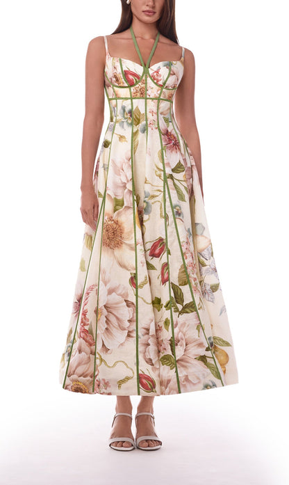 Spring Summer Suspender Printed Large Swing Dress Holiday Casual Women Dress