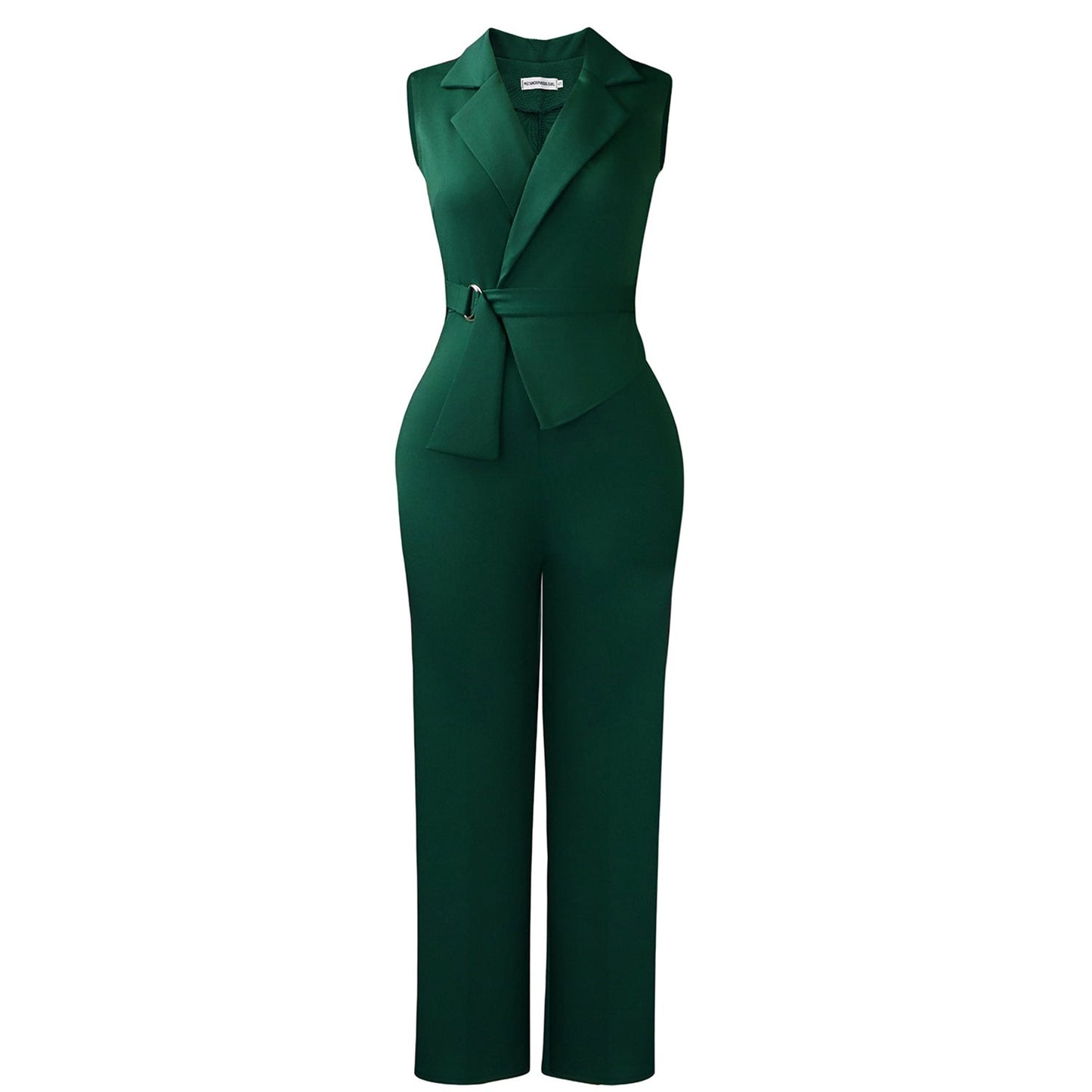 Summer Solid Color Sleeveless Collar Lace up Wide Leg Pants Jumpsuit