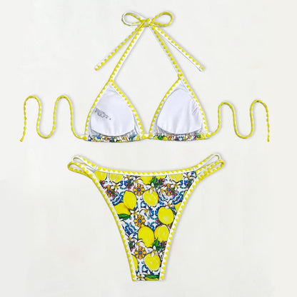 Swimwear Women Floral Bud Sexy Bikini Halter Bikini Swimsuit