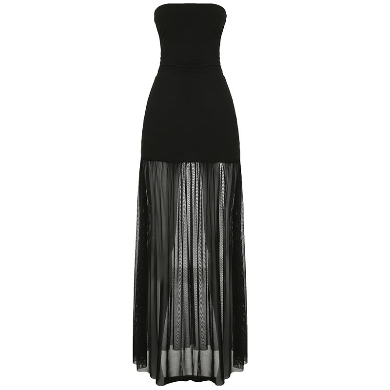 Graceful Tube Top Dress Chest Wrapped Strapless Sexy Vacation Hip Wrapped Mesh Split Dress