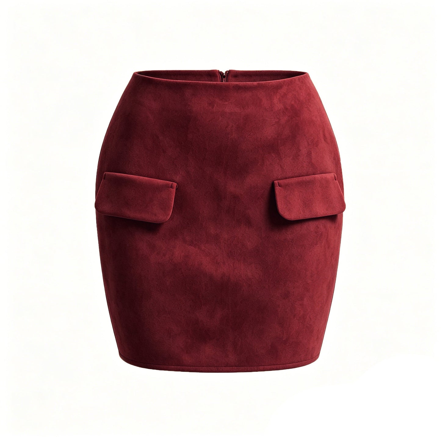 Autumn Winter Women Suede Double Pocket Skirt High Waist Package Hip Zipper Skirt
