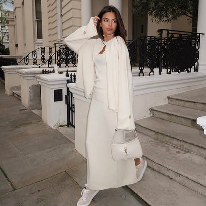 Knitted Long Sleeve Cardigan Camisole Skirt Set Women Autumn Winter Sweater Three Piece Set