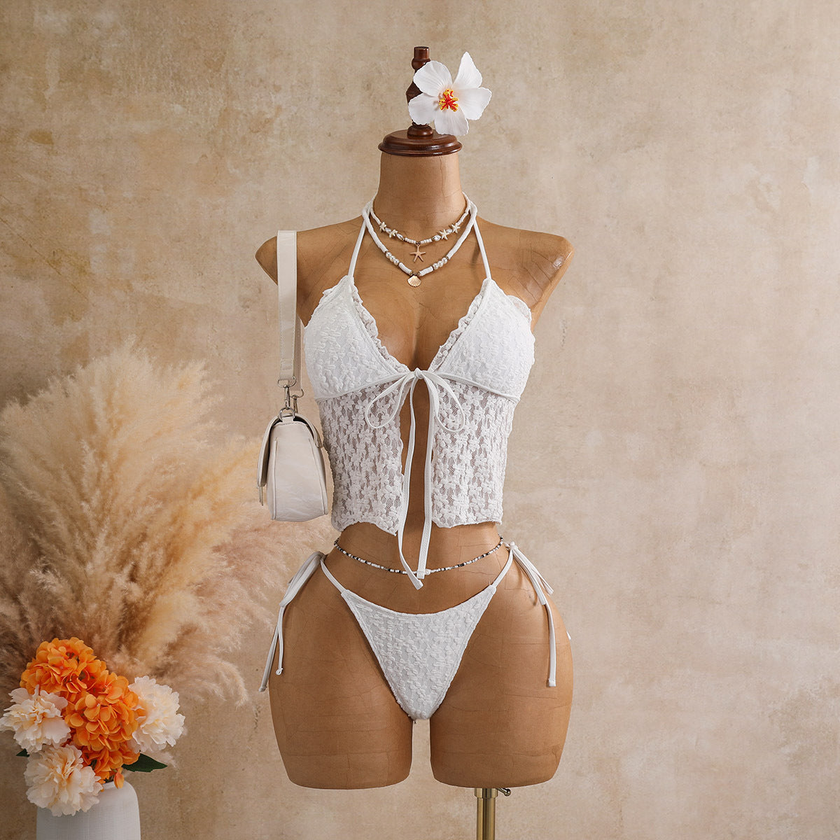 Lace Lace Two Piece Halter Bikini Strap Push up Beach Swimsuit Bikini