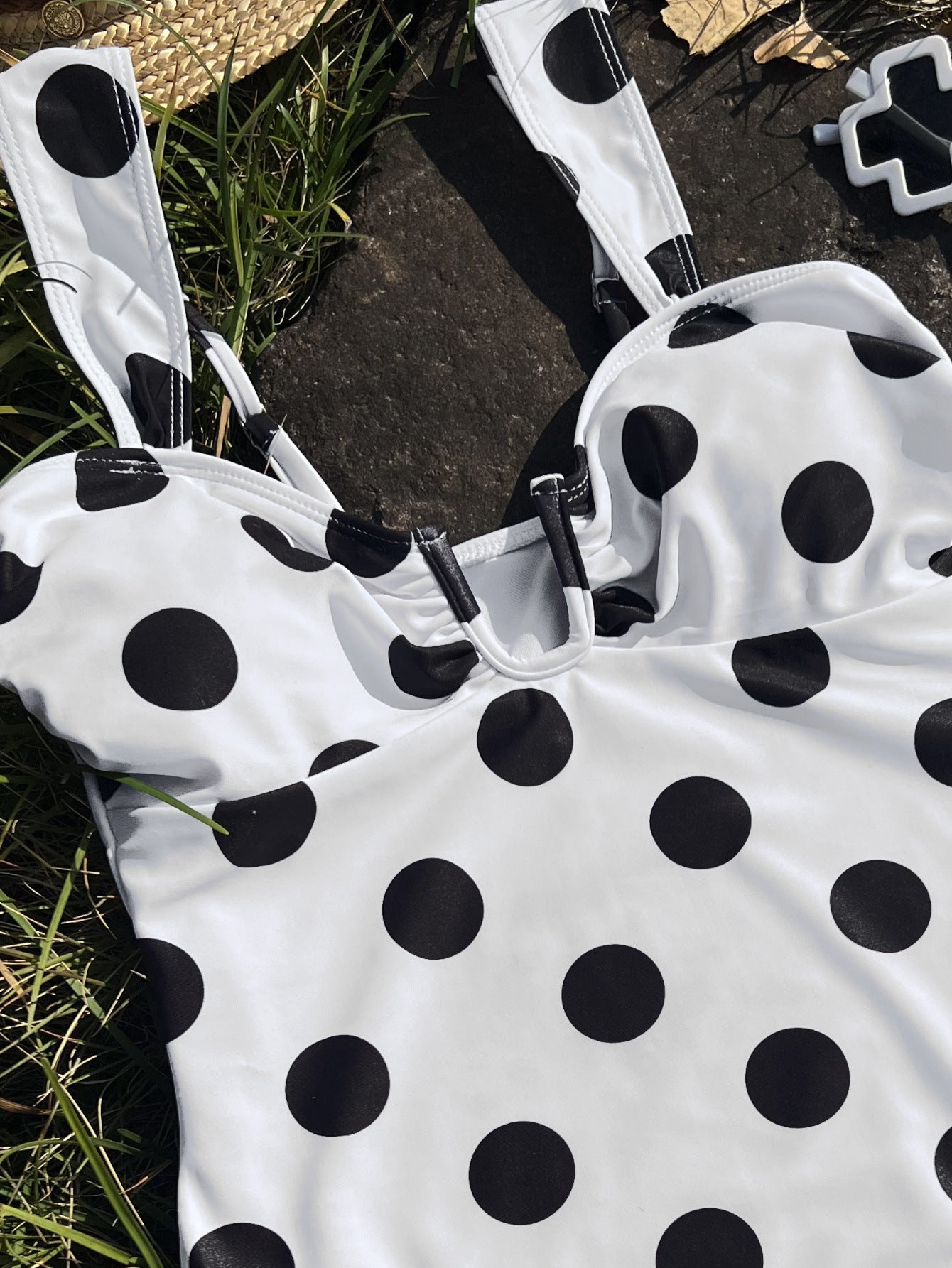 Ladies One Piece Dotted Prints U Neck One Piece Bikini Swimsuit Bikini