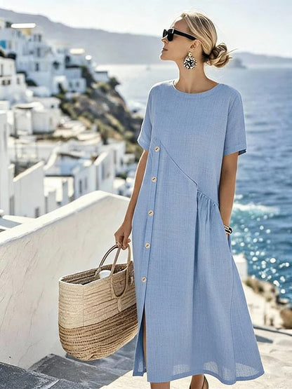 Casual Fastener Decoration Fold Pocket Mid Length Dress