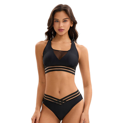 Women Bikini Swimsuit Sexy Backless Triangle Ribbon Split Swimsuit