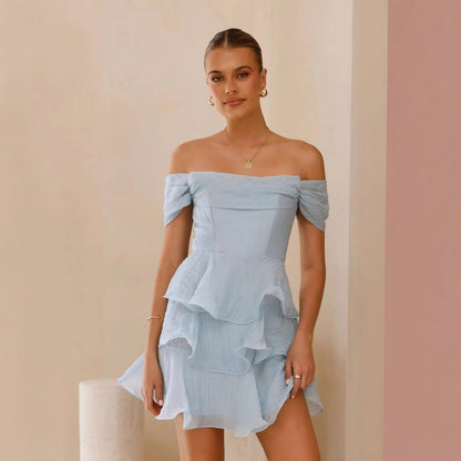 Summer Sexy Tube Top Backless Solid Color Tiered Dress