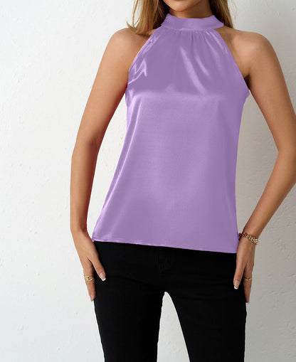 Women' Summer Satin Vest Women off Shoulder Halter Satin Top