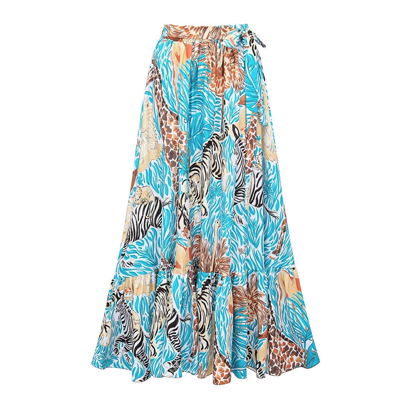 Swimsuit Blue Color Animal Print One Piece Swimsuit Women Long Skirt Two Piece Set