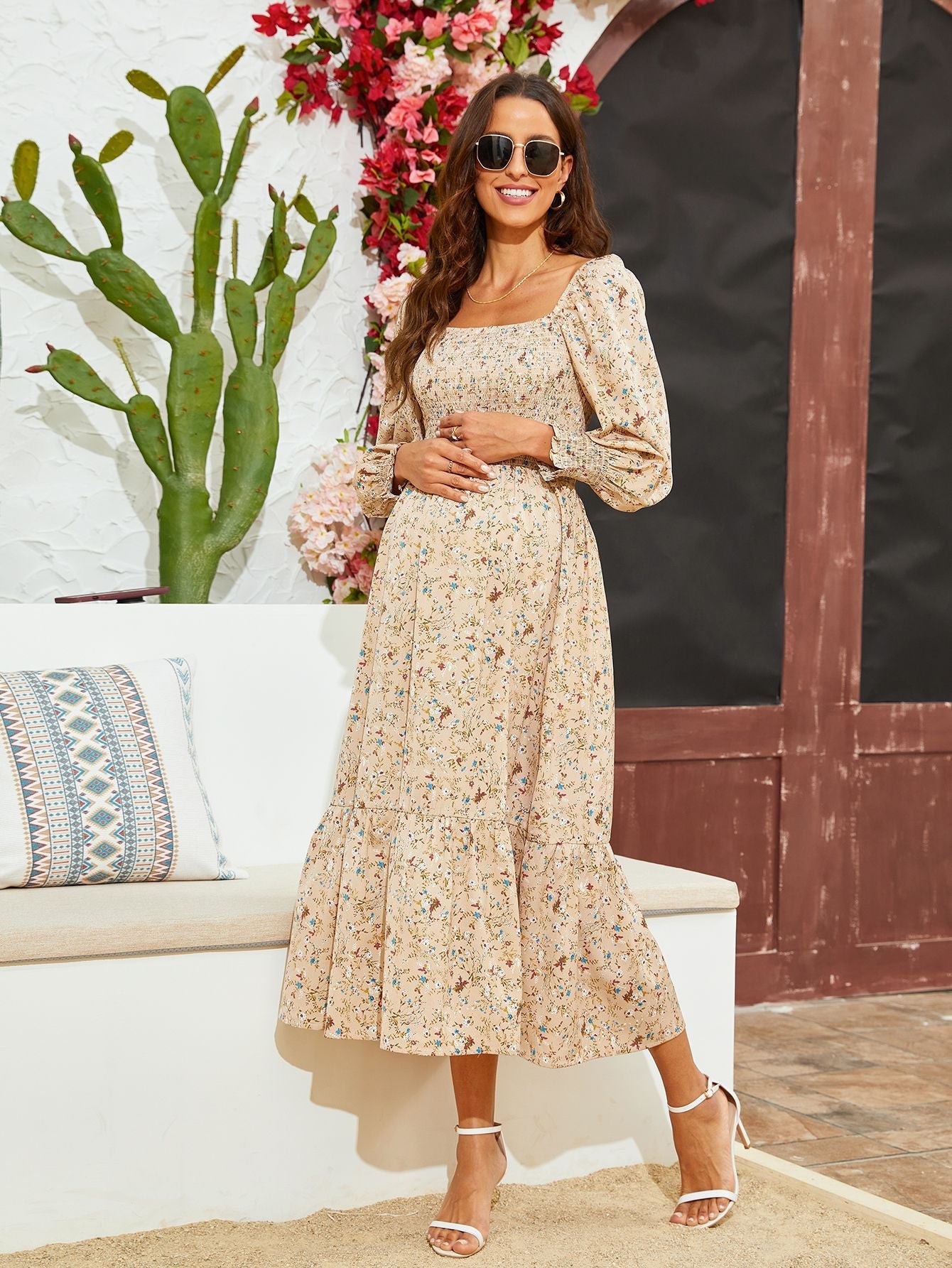 Spring Summer Women Chiffon Dress Fresh Small Floral Dress Bell Sleeve Dress