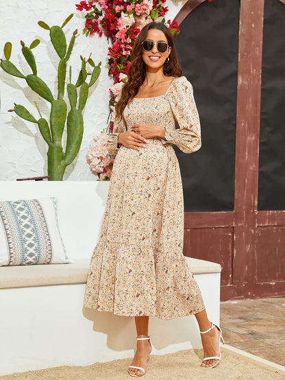 Spring Summer Women Chiffon Dress Fresh Small Floral Dress Bell Sleeve Dress