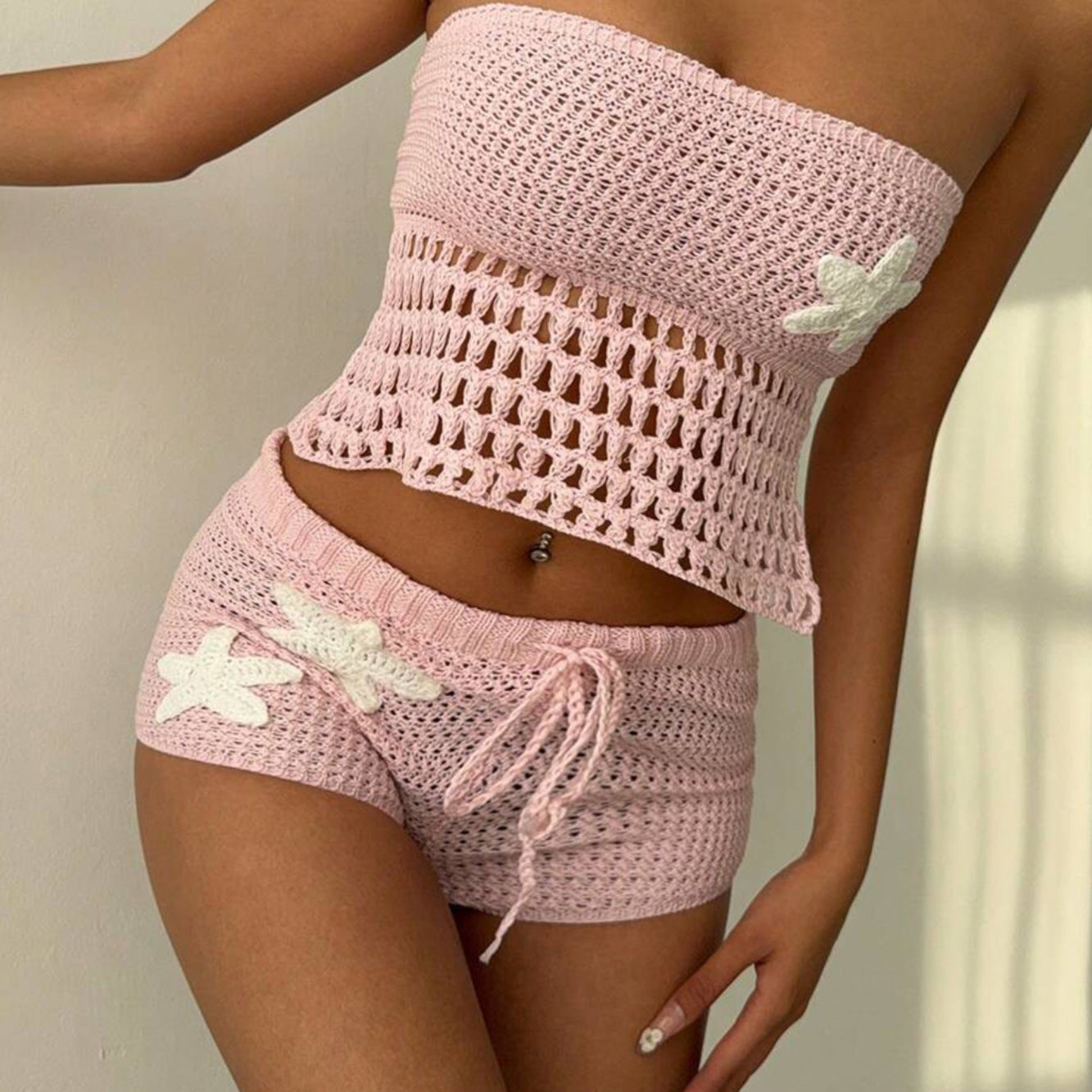 Solid Color Sexy Knitted Beach Skirt Bikini Swimsuit Blouse Sun Proof Set Women