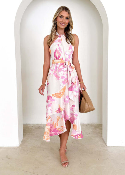Spring Summer Women Clothing Printing Sexy Suspenders Dress Mid Length Women