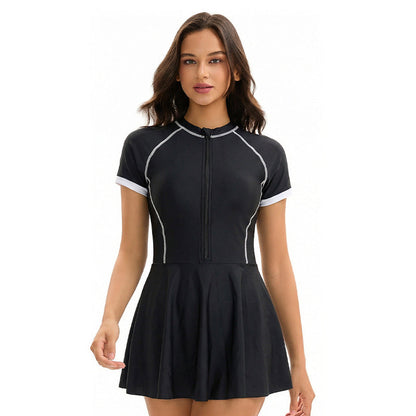 Dress Siamese Triangle Swimsuit Women Short Sleeve Conservative Sun Protection Sports Swimsuit