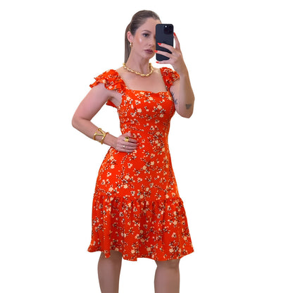Printing Flounced Sleeve Summer Dress