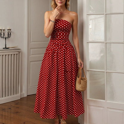 Summer Polka Dot Tube Top Dress Women Slim Fit A line Dress