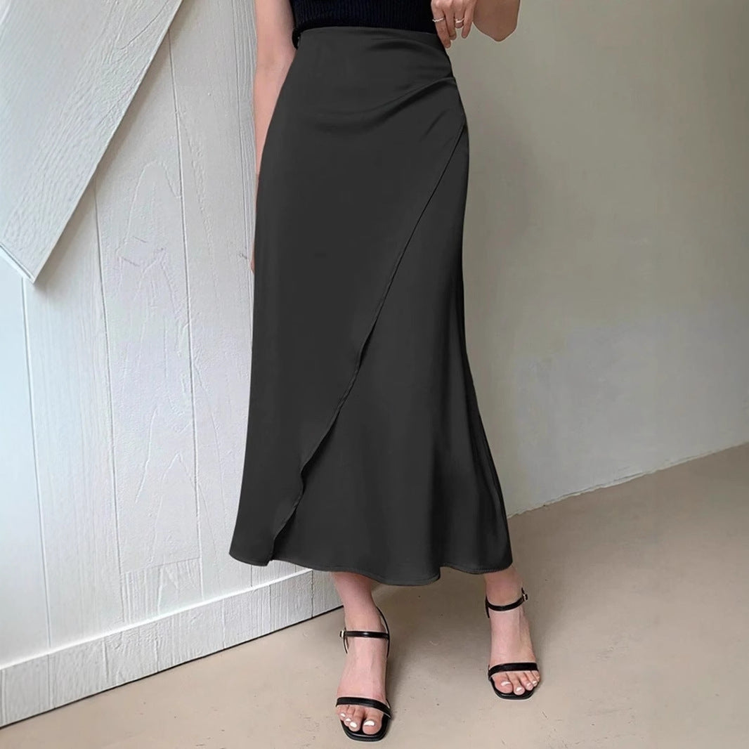 Popular Satin Satin Skirt Mid Length Artificial Silk Skirt