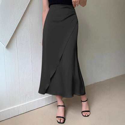 Popular Satin Satin Skirt Mid Length Artificial Silk Skirt