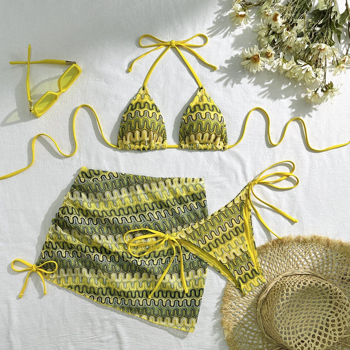 Embroidery Gradient Sexy Three Piece Suit Swimwear Swimsuit Bikini Bikini