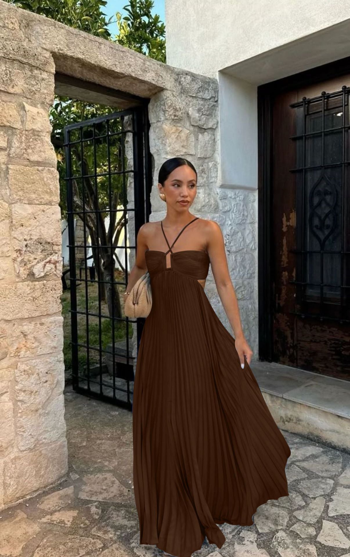Summer Solid Color Tube Top Pleated Sleeveless Sling Dress