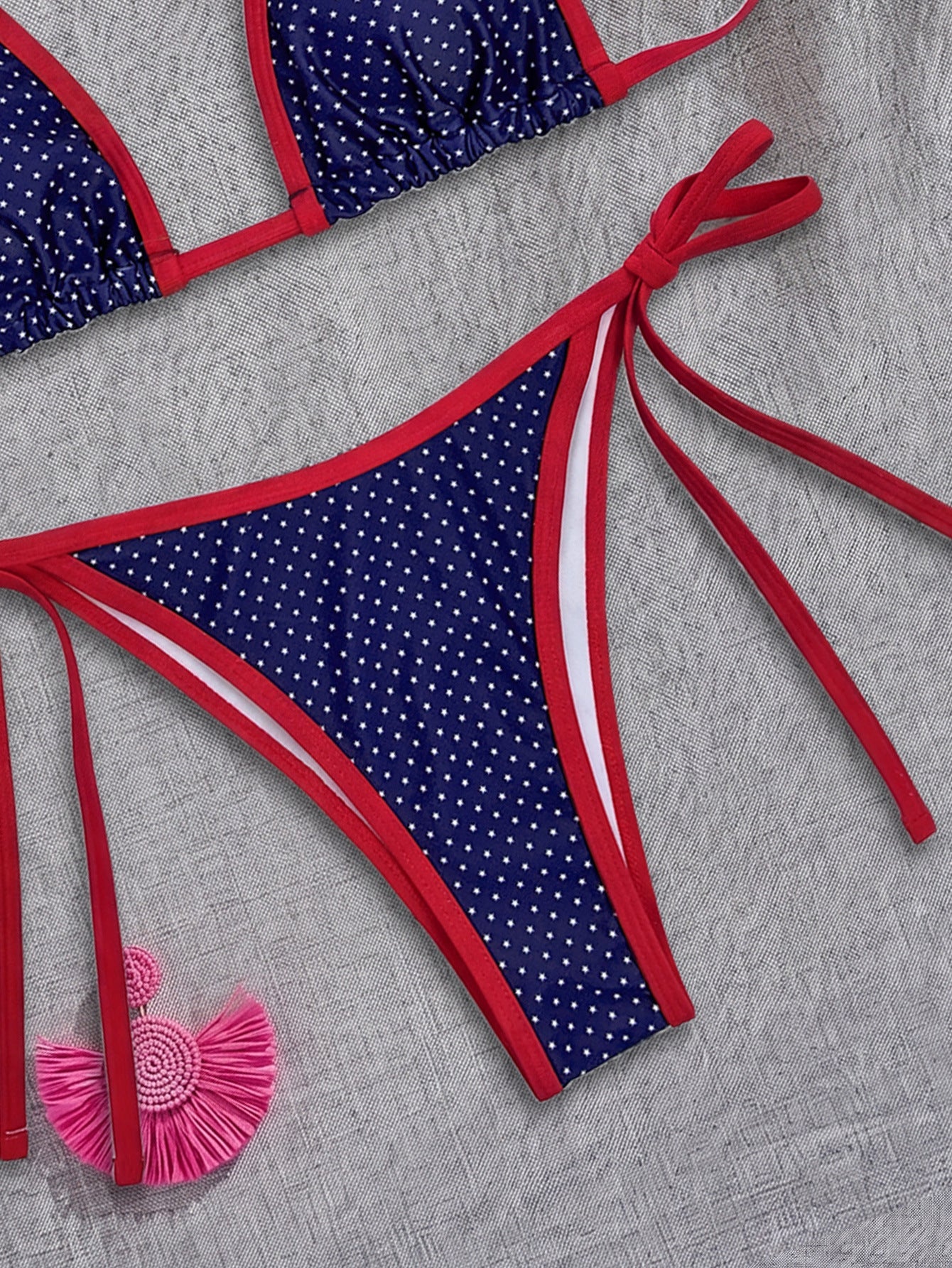 Contrast Color Printed Swimsuit Halter Strap Seaside Bikini Sexy Split Low Waist Bikini