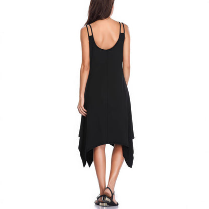 Women Clothing Summer Casual Solid Color Design Sleeveless Sling Dress