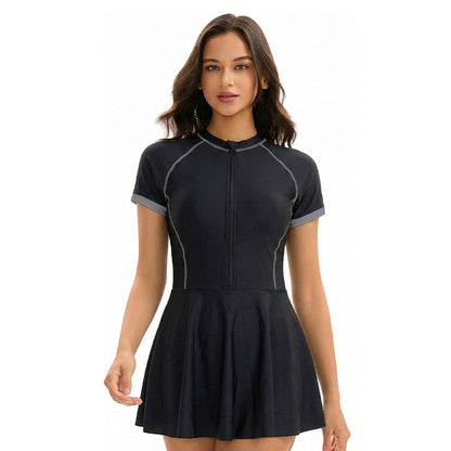 Dress Siamese Triangle Swimsuit Women Short Sleeve Conservative Sun Protection Sports Swimsuit