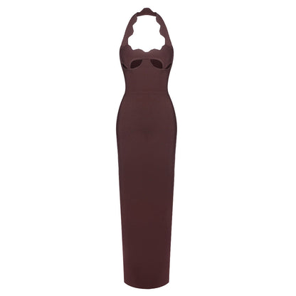 Retro French Black Dress Halter Cut out Advanced Sexy Inner Wear Spring Bandage One Piece Dress