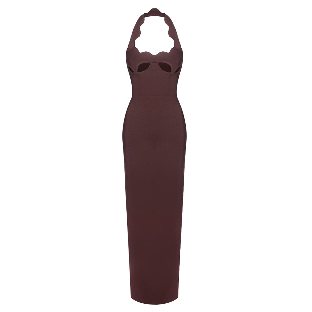 Retro French Black Dress Halter Cut out Advanced Sexy Inner Wear Spring Bandage One Piece Dress