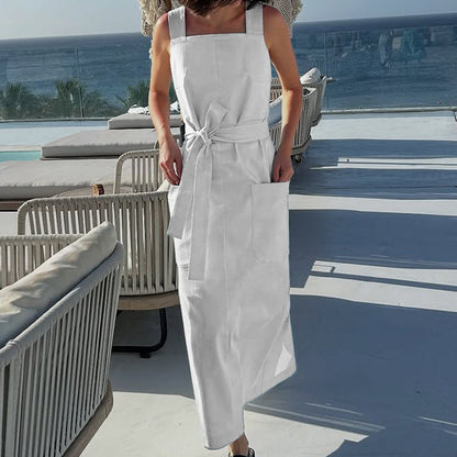 Autumn Sleeveless Sexy Backless Solid Color Mid Length Strap Dress