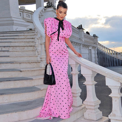 Summer Women Polka Dot Collar Waist Dress