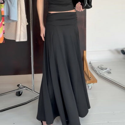 Summer Wide Waist Head Draping Solid Color Minimal Skirt Fashionable Elegant Gentle A line Dress Women