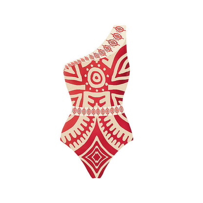 Ethnic Sexy Oblique Shoulder One Piece Swimsuit Women Beach Pants