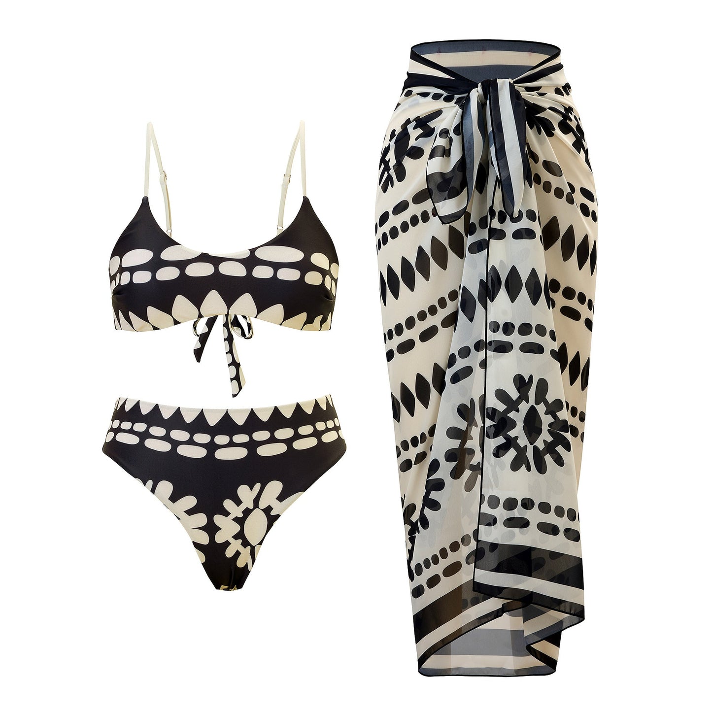 Sexy Split Three Piece Polyester Swimsuit Women Chiffon Dress Swimsuit Outfit