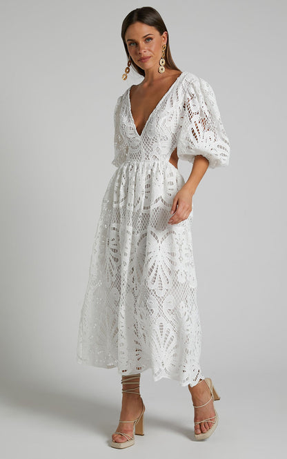 Women Clothing Hollow Out Cutout out Dress Summer V neck Lace Embroidery Sexy Waist Baring Dress