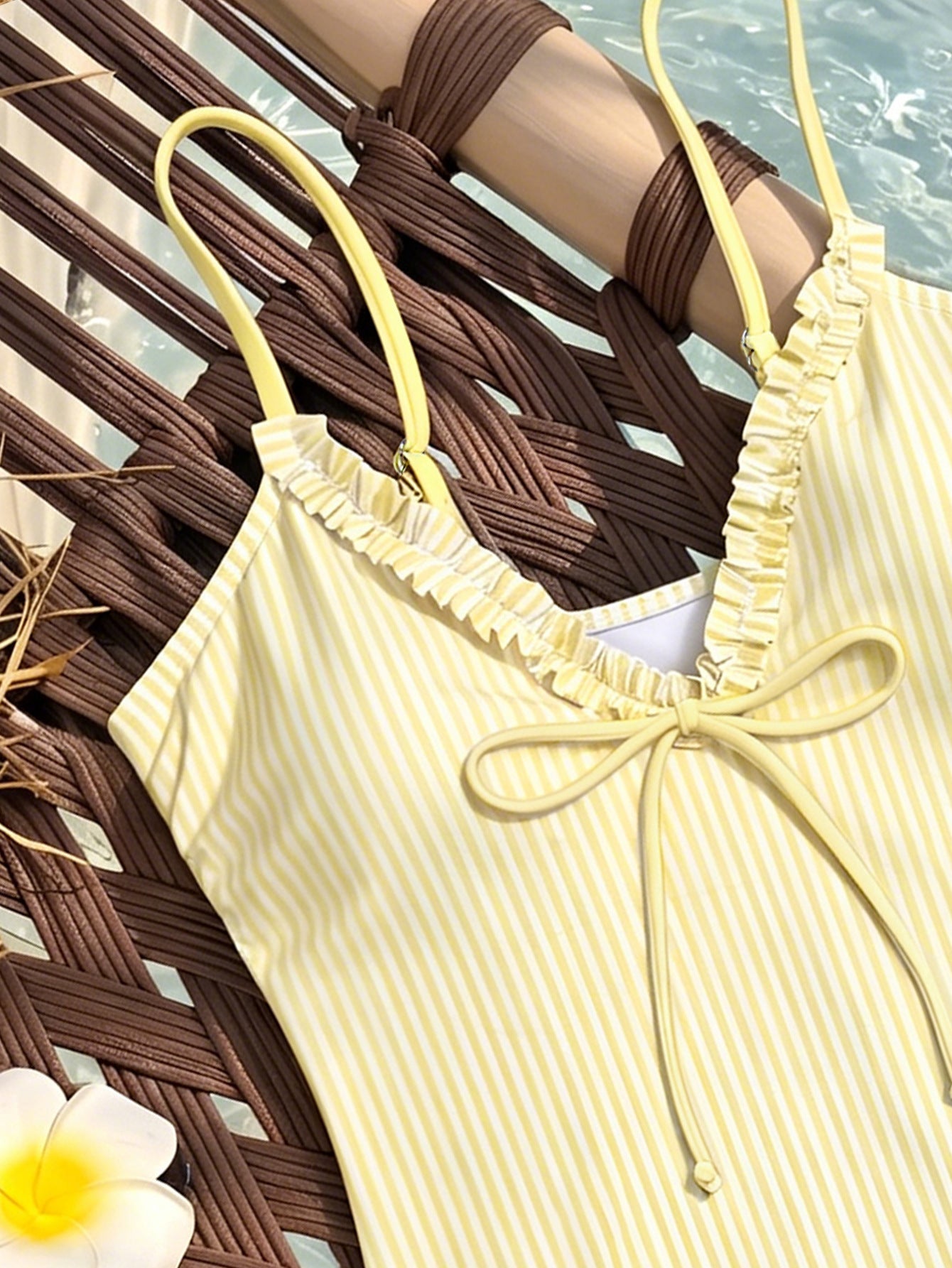 One Piece Swimsuit Plaid Striped Print Knotted Sexy Bikini Beach Women