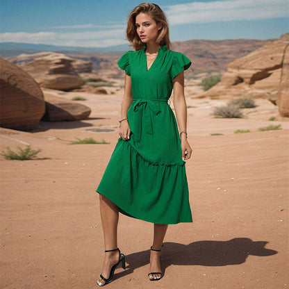 Summer Women Mid Length Solid Color Women Dress
