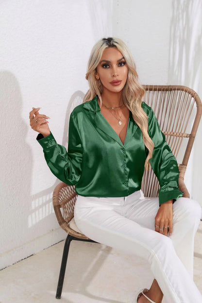Popular Real Collar Satin Shirt Women Satin Artificial Silk Long Sleeve Shirt Women Clothing