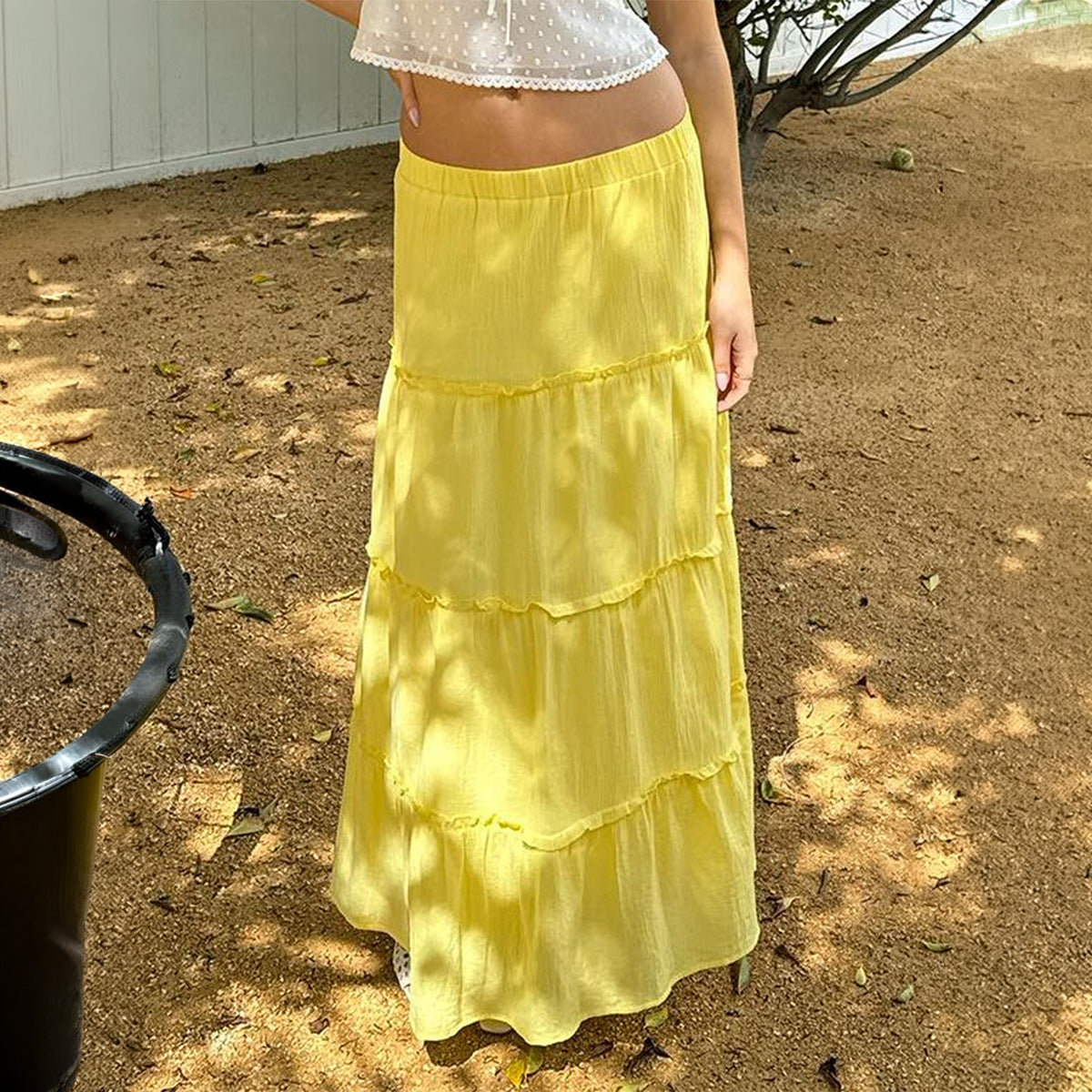 Women Clothing Summer Elegant South French Holiday Elastic A line Long Skirt